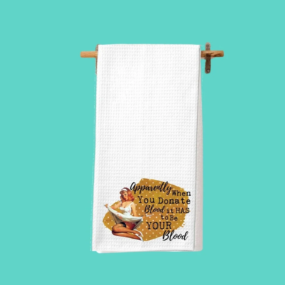 Retro Pinup Girl Funny Waffle Weave Kitchen Towel White Microfiber Dish Cloth
